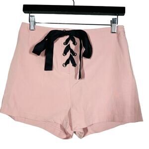 Essue Tie Front Shorts Pink High Waist Casual Short Mini - M